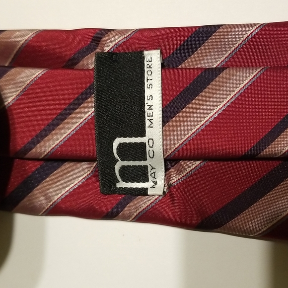 NWOT May Co. Mens Wear Power Red &Blue Strip Tie - Picture 3 of 3